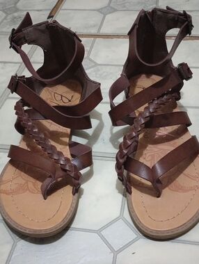 Women's Brown Braided Gladiator Sandals with Ankle Straps